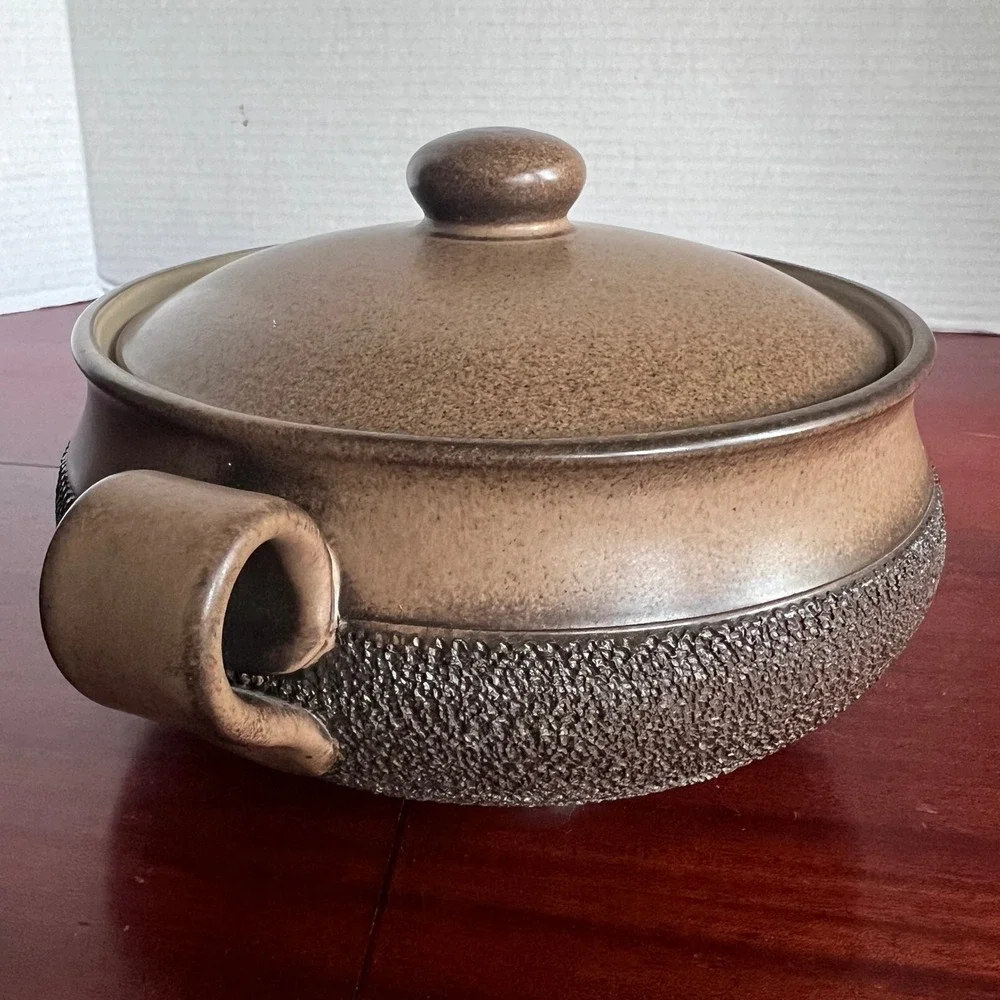 Denby England Casserole Dish with Lid Handled Brown Textured Stoneware 8x4 MCM
